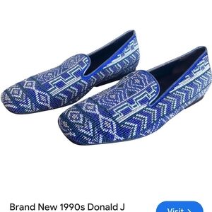 Blue Geometric Pattern Slip-On Loafers